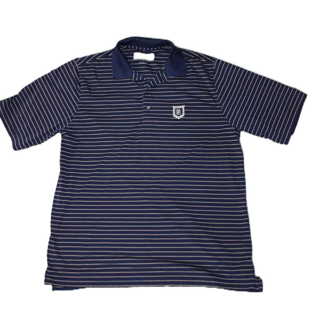 Donald Ross Polo Shirt Mens L Blue Striped 100% Polyester Golf Collared